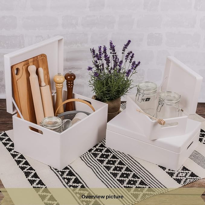 Creative Deco Large White Wooden Box Storage with Hinged Lid | 15.8x11.8x9.44in (+-0.5) | Keepsake Gift Box Storage Document | Wood Chest Trunk PRODUCT NOT INTENDED FOR 15 YEARS OR BELOW