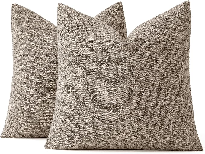 MIULEE 18x18 Inch Decorative Pillow Covers for Couch Bed Set of 2 Textured Boucle Neutral Throw Pillow Covers Light Taupe Accent Solid Pillowcases Sofa Living Room Home Decor