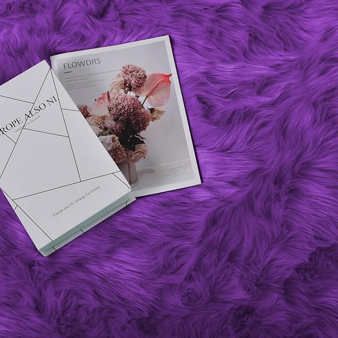 Goolela Purple Area Rug 5x7 Fluffy Fuzzy Furry Carpet for Bedroom Living Room Faux Sheepskin Fur Shaggy Plush Soft Washable Rectangle