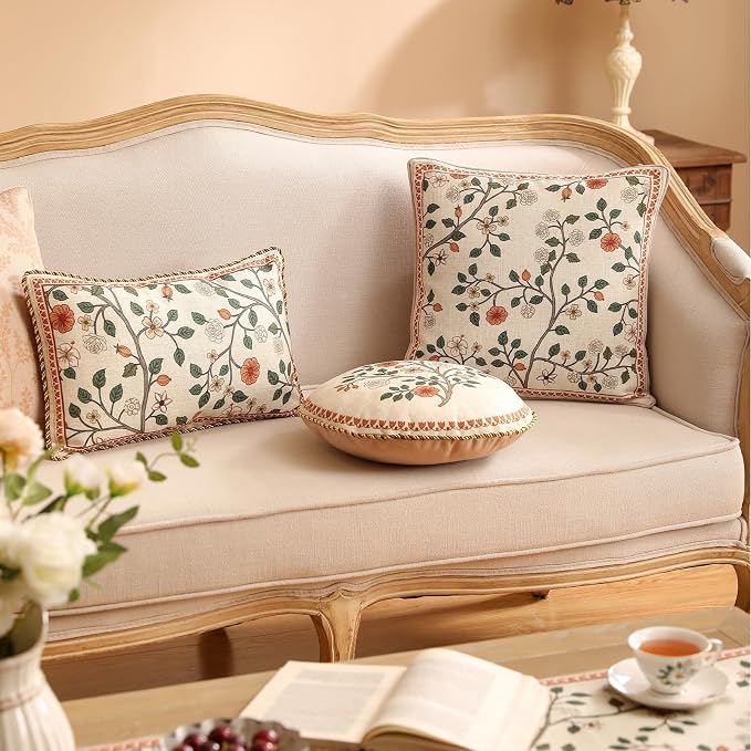 ISAENNE Designer Elegant Vintage Linen Throw Pillow Cover,20"x12"-Flora A | French Rectangle Decor Pillow Cover,Concealed Zipper Design,Floral Pattern,Sofa,Bedroom,Living Room,Lounge Chairs