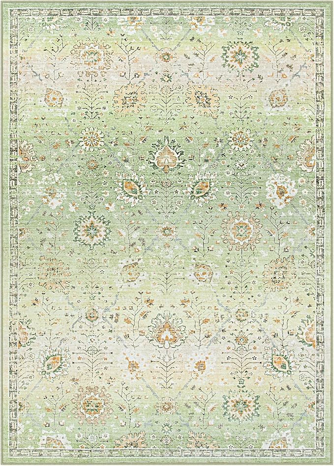 Lahome Flavie 5x7 Sage Green Rugs for Bedroom, Soft Boho Rug for Living Room, Machine Washable Floral Carpet Non Slip for Nursery Playroom Indoor