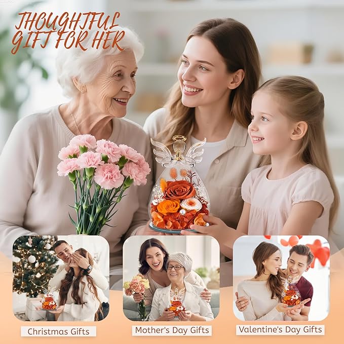 Bessol Gifts for Mom Birthday Flowers for Women Mothers Day Flowers for Delivery Preserved Roses Forever Flower in Glass Angel Figurines Fresh Eternal Rose for Grandma Wife Sister Daughter Friends