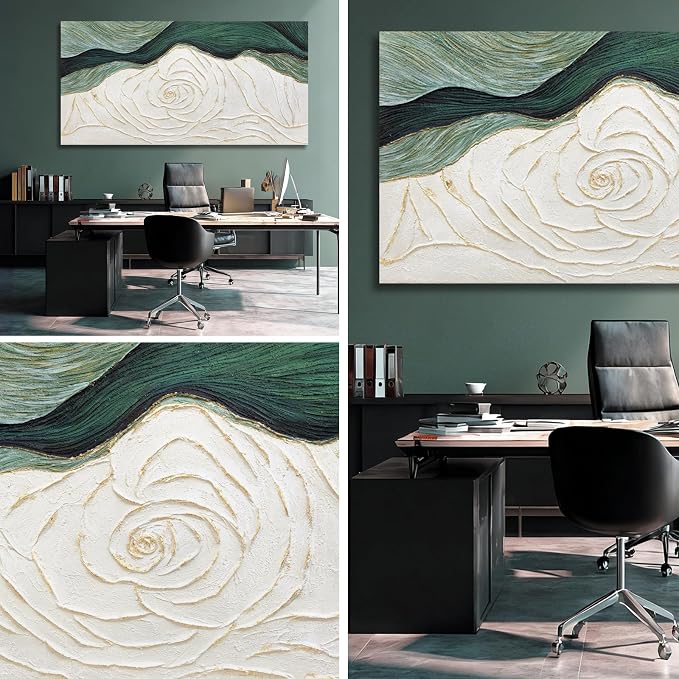 Dolidoteart Hand-Painted Green Abstract Wall Art Canvas, Large 29x58 Inch Modern Textured Floral Artwork for Living Room, Bedroom, Office, Hallway Home Decor