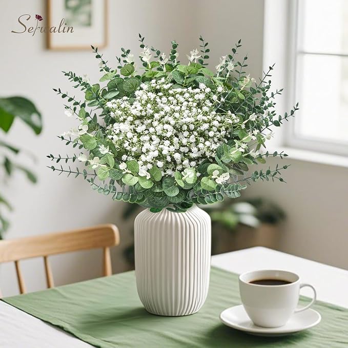 Serwalin 300 Pcs Mixed Artificial Eucalyptus Stems,Babys Breath Artificial Flowers Bulk with Artificial Fake Greenery Stems for Wedding DIY Bouquets Floral Arrangement Home Decor
