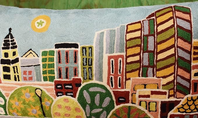 Boston Pillow Cover | Karla Gerard Kennedy Greenway | Boston City Pillowcase | Kids Room Pillow | Boston Lover Gift | Boston Housewarming Gift | Hand Embroidered Wool Size - 14x24