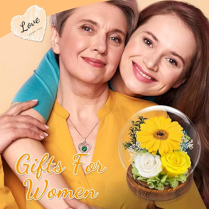 FIACO Sunflower Gifts for Women Valentines Day Preserved Forever Eternal Flower Rose in Glass Fresh Flowers for Delivery Mothers Day Birthday Gift for Mom Grandma Sister Wife Her Girlfriend Decor
