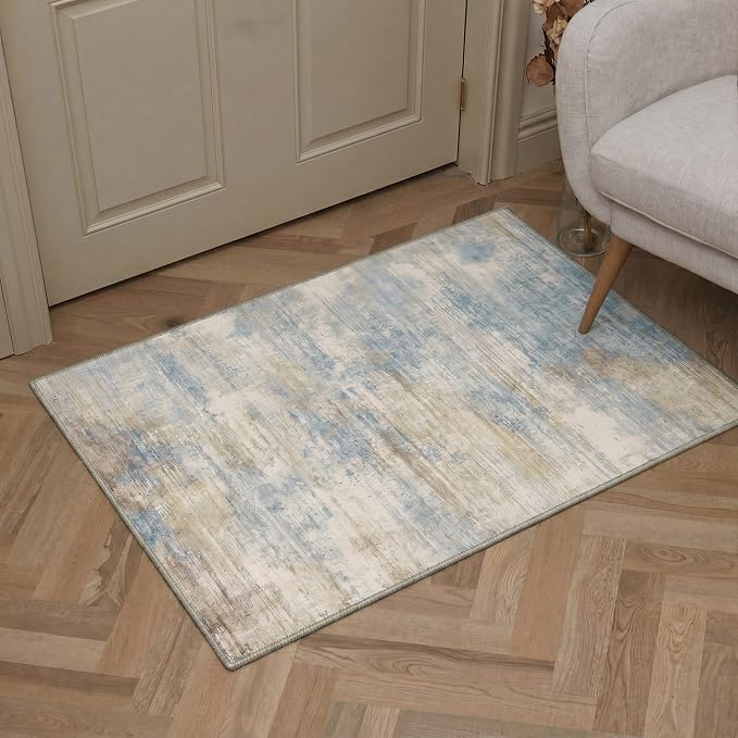 BEIMO Area Rugs 5x7 for Living Room Bedroom, Modern Abstract Machine Washable Rug, Large Soft Low Pile Floor Cover with Non Slip Backing for Dining Room, Dusty Blue Beige