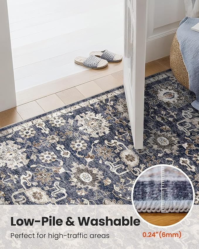 AMADA HOMEFURNISHING 5x7 Area Rugs, Washable Living Room Rug Low-Profile with Non-Slip Backing & Durable Edge Binding, Vintage 5x7 Rugs for Living Room, Bedroom, Dining Room