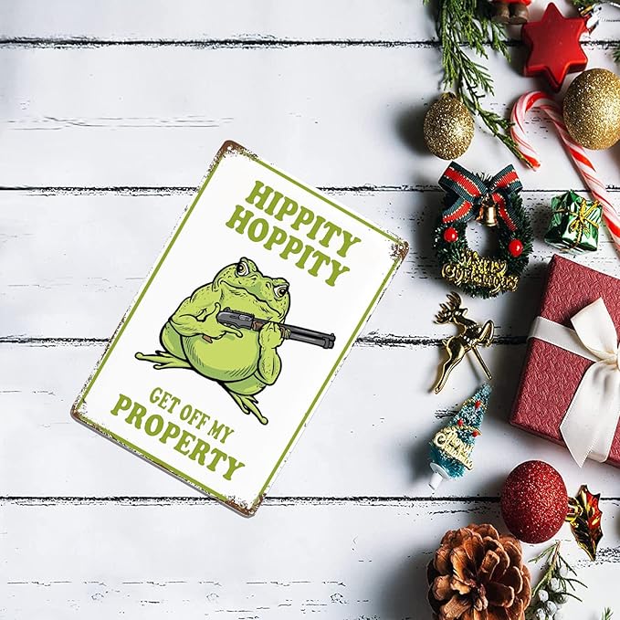 Frog Room Sign Funny Frog Bedroom Door Decor Vintage Metal Tin Signs Hippity Hoppity Get Of My Property Sign No Trespassing Signs Warning Sign Retro Frogs Wall Decor Aesthetic For Home Mushroom Decorations Room Rules Sign House Stuff Garden Bathroom Si...