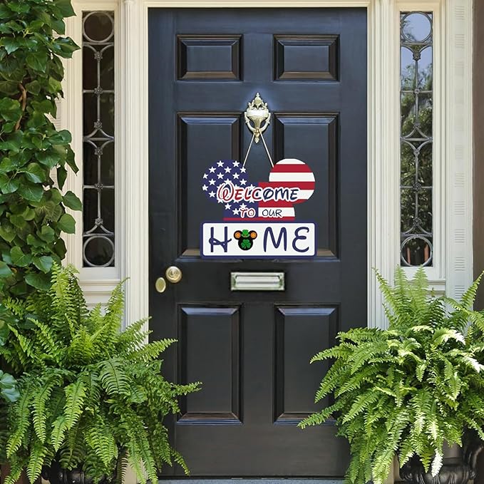 SUPYFD 19Pcs Cute Mouse Interchangeable Seasonal Welcome Door Sign for Front Door Decor, Welcome to Our Home Sign with Interchangeable Holiday Pieces for Farmhouse/Wall/Porch Decor and Housewarming