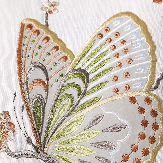 Set of 2 Embroidered Decorative Throw Pillow Covers Couch Square Pillowcases Cushion for Bedroom Sofa Farmhouse Decor 18x18 Inch (Brown Butterfly)