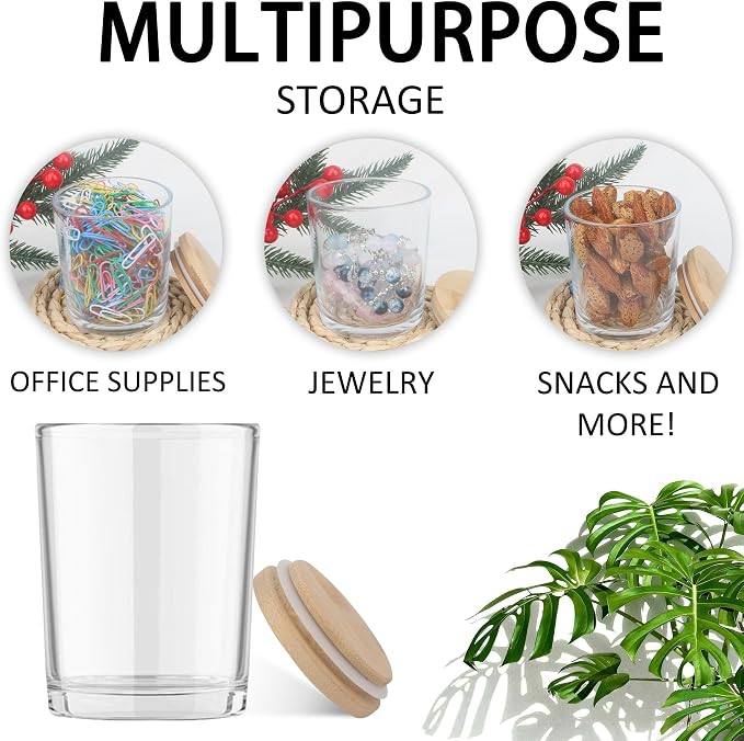 MILIVIXAY 12 Pack 10 OZ Clear Thick Glass Candle Jars with Lids - Bulk Empty Candle Jar for Making Candles - Spice, Powder Containers.