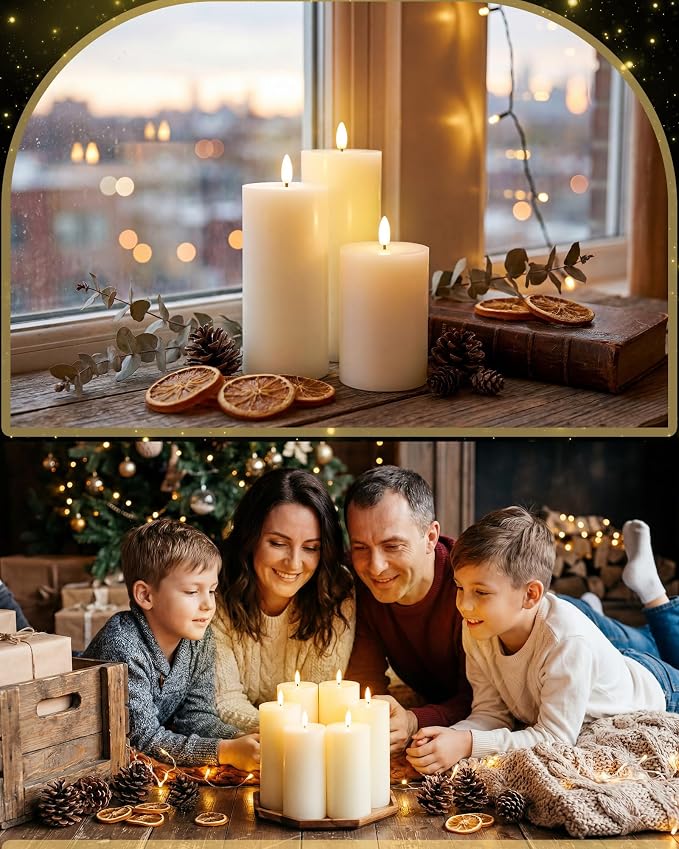 VIHOSE 6 Pack Lvory White Flameless Candles Set with Remote and Timer Flickering Flameless Battery Candles Flat Top LED Pillar for Wedding Outdoor Home Festival Decoration(D 3'' H 6'' 7'' 8'')