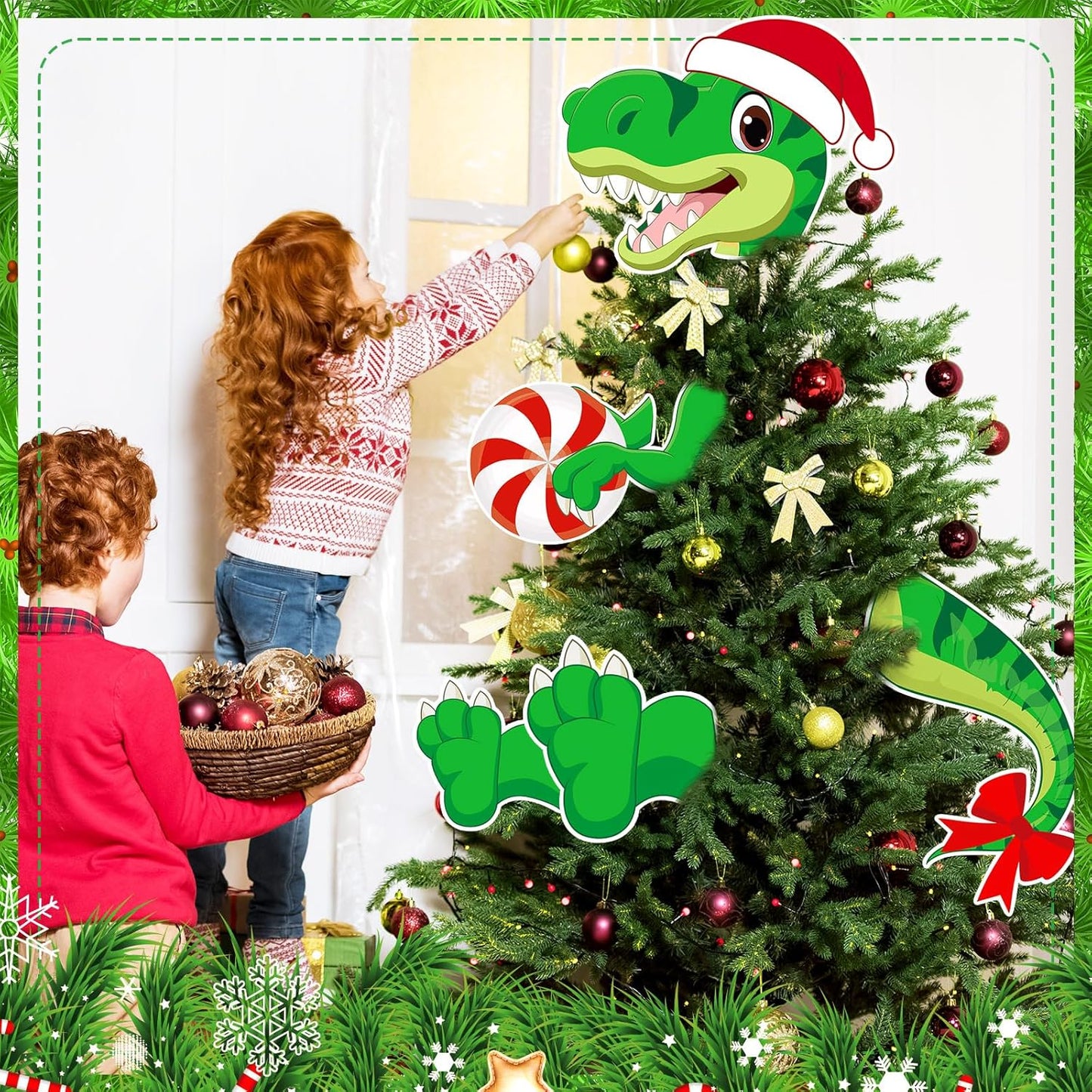 Dinosaur Christmas Tree Topper Decorations Head Arms and Legs Funny Xmas Ornament Decor for DIY Xmas Party Decorations Holidays Indoor Home Gift Party Supplies