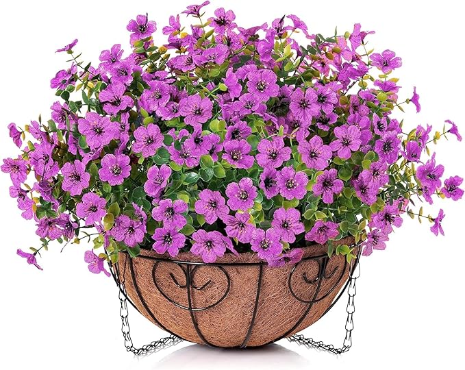 HyeFlora 2 Set Artificial Outdoor Flowers Hanging Basket, Faux Hanging Plants for Outside Spring Decoration, Fake Silk UV Resistant Look Real Daisy for Porch Patio Home Decor