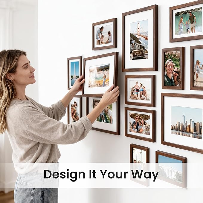 upsimples 19 Pack Picture Frames Collage Wall Decor for Mounting or Tabletop Display, Photo Gallery Frame Set for Family, Multi Sizes Including 8x10, 5x7, 4x6, Brown