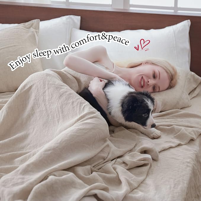 Simple&Opulence 100% French Linen Pillowcase King Size-Set of 2- Washed Solid Color Pillow Cases Embroidered -Soft and Durable (Linen, 20''x40'')