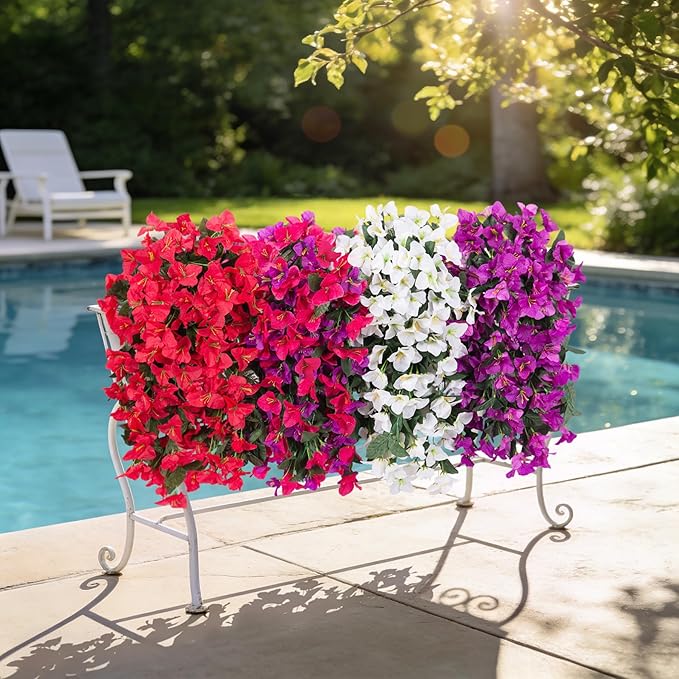 Fake Bougainvillea Artificial Flowers for Outdoors Decoration 2 pcs Faux Hanging Flowers Plants for Outdoor Planters UV Resistant Silk Bougainvillea Vines for Front Door Porch Urn Patio Garden