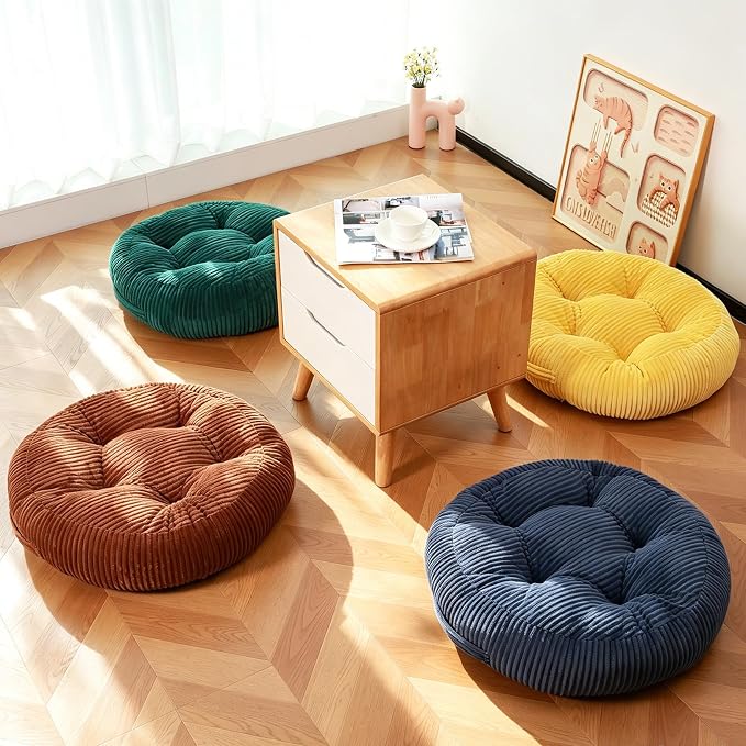 Round Floor Pillow, 6-Inch Thick Meditation Floor Cushion with PP Cotton Filling, Soft Corduroy Boho Floor Seating for Living Room, Bedroom, 22 x 22 Inches (Coffee, 1 Pack)