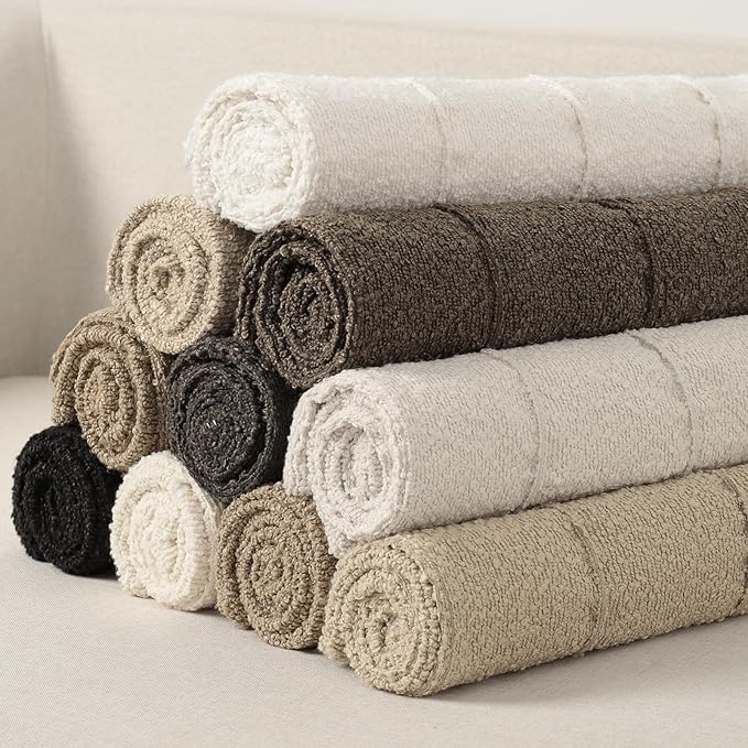 YCOLL Textured Boucle Throw Pillow Covers 22x22 Pack of 2 - Soft Neutral Striped Cushion Covers, Cozy Accent Decorative Pillow Covers for Couch, Sofa, Bed, Living Room (Brown)