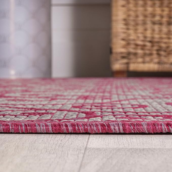 JONATHAN Y Vintage Filigree Indoor Outdoor Runner Rug 2X8 Light Gray/Fuchsia, Madrid Textured Weave for Backyard, Patio, Porch, Easy-Cleaning, High Traffic, Pet-Friendly, Non-Shedding (SMB107I-28)