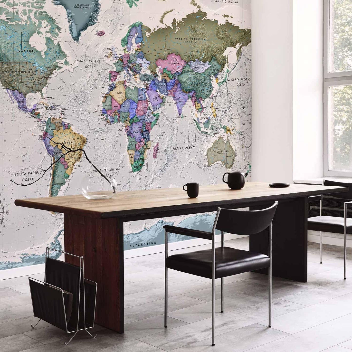 artgeist Wall Mural World Map 116x83 in - XXL Peel and Stick Self-Adhesive Wallpaper Removable Large Sticker Foil Wall Decor Print Picture Image Design Map of The World k-A-0380-a-a