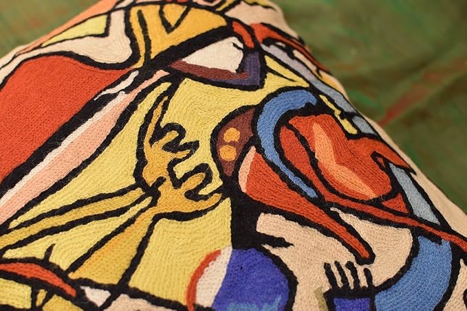 Abstract Pillow Cover by Alfred Gockel Modern Pillowcase Couch Wild Party Musical Cushion Mid Century Throw Pillowsham Modern Chair Cushion Hand Embroidered Wool Size 18x18