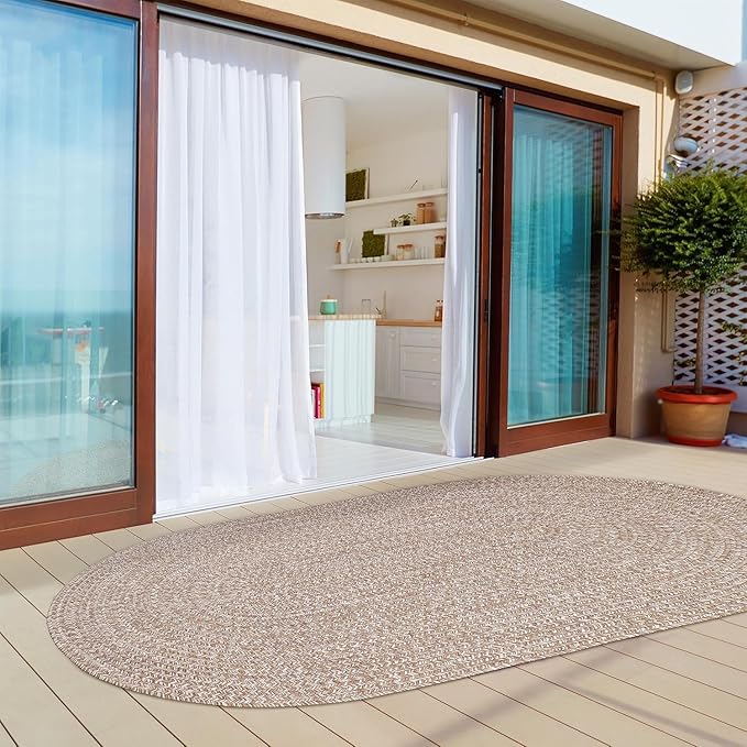 Superior Indoor/Outdoor Area Rug, Dual-Tone Reversible Braided Floor Decor for Patio, Front Porch, Entryway, Living Room, Office, Nursery, Artistic Home, 5' x 8', Latte-White