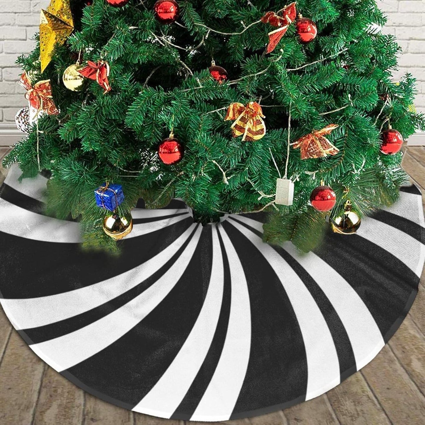 Christmas Tree Skirt,Mint Sugar Double Swirl Candy Black Xmas Tree Skirt Rustic Farmhouse Tree Skirt for Christmas Decor Xmas Holiday Home Party Decorations30