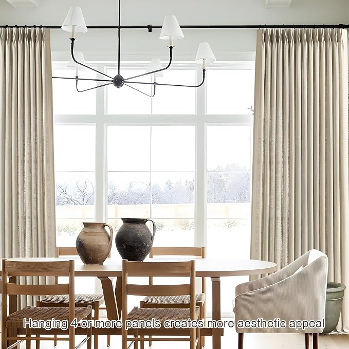 Pinch Pleated Linen Curtains 96 Inches Long for Living Room, Taupe Light Filtering Pleat Drapes Textured Thick Floor to Ceiling Semi-Sheer Window Curtain with Hooks for Bedroom Farmhouse, 2 Panels