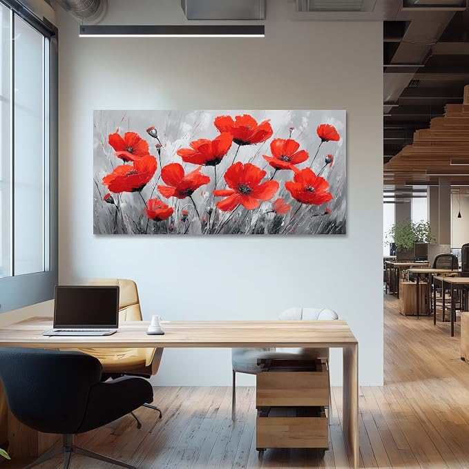 Ggaafet Red Wildflower Wall Art for Living Room Canvas Oil Painting Prints Beautiful Flowers Floral Blooming Art Deco Pretty Artwork Office Bedroom Family Dining Room Decor Large