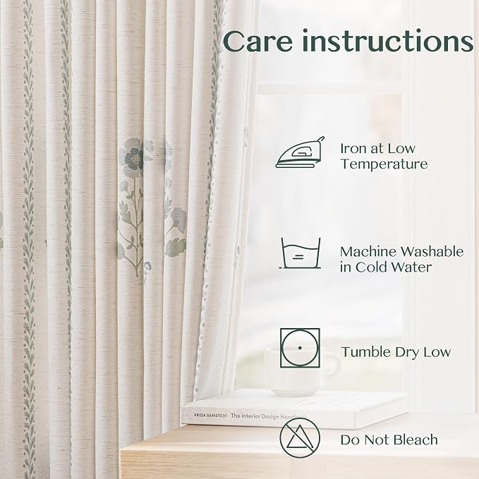Pinch Pleated Curtains for Living Room Bedroom Dining Room - 90 Inches Light Filtering Floral Curtains Luxury Linen Drapes Farmhouse Window Curtains with Hooks - 2 Panels Set, 40" W x 90" L