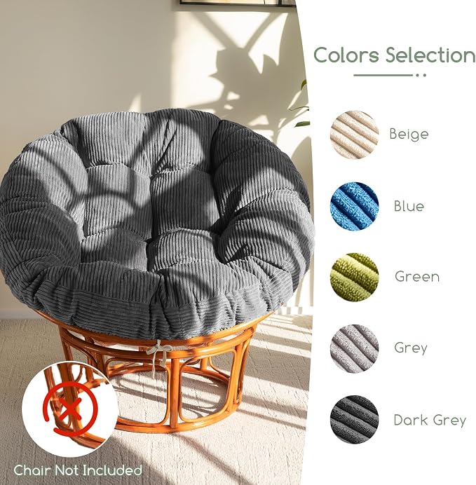 HIGOGOGO Papasan Chair Cushion with Corduroy Cover (Without Chair), 48 x 48 Inch Supportive Cushion, Overstuffed Chair Cushion,Dark Grey
