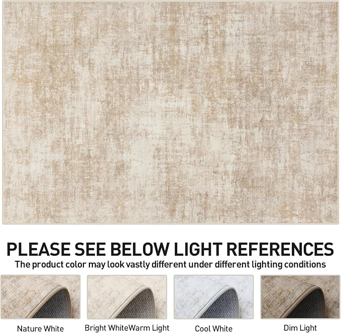 5x7 Area Rugs Washable Rug: Modern Abstract Living Room Rug Soft Anti-Skid Thin Carpet Indoor Floor Non-Shedding Carpets for Bedroom Dining Room Farmhouse Nursery Home Office - Beige