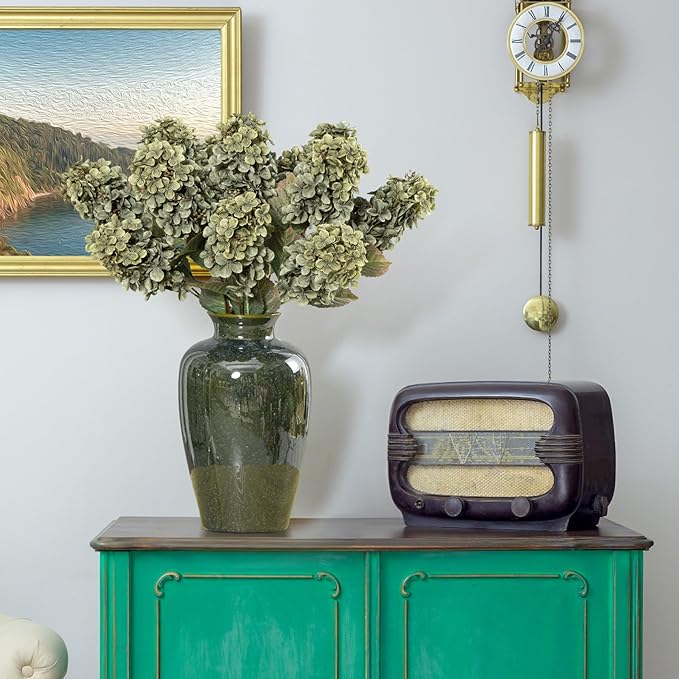Ttranewsoo Green Hydrangea Artificial Flowers,Fake Fall Flowers Silk Hydrangea with Stems,Fall Faux DIY Floral for Table Vase,Hydrangeas Bouquet Indoor and Outdoor Decoration 24"( Green) 8pcs No Vase