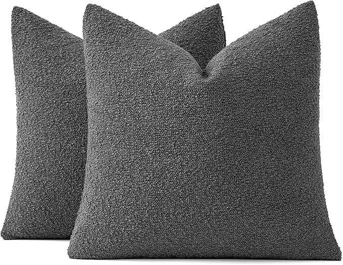 MIULEE 18x18 Inch Decorative Pillow Covers for Couch Bed Set of 2 Textured Boucle Neutral Throw Pillow Covers Dark Gray Grey Accent Solid Pillowcases Sofa Living Room Home Decor
