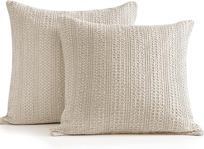Khaki Pillow Covers 18x18 Throw Pillow Covers Set of 2 Boho Decorative Pillow Shams Stone Washed Cotton Pillowcase for Couch Sofa Chair Bed Car