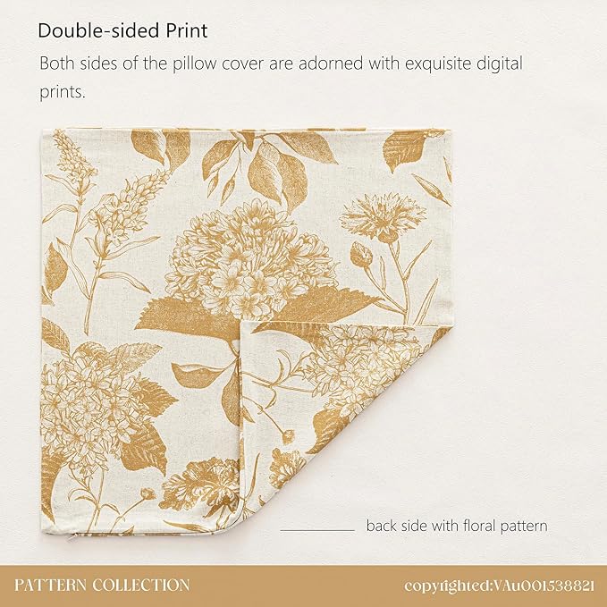 Foindtower Set of 2 Linen Floral Vintage Throw Pillow Covers Neutral Accent Print Decorative Cozy Cushion Covers Farmhouse Home Decor for Sofa Chair Couch Bed Living Room,22×22 Inch,Light Yellow