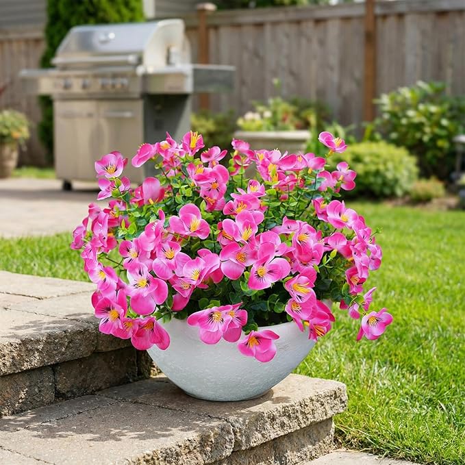 trytuny Artificial Flowers for Outdoor, Realistic Faux Plants for Outside Indoor Porch Patio Window Box Planter Home Decor (12pcs - Rose red)