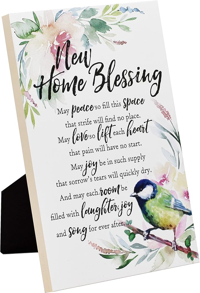 DEXSA New Home Blessing Wood Plaque with Inspiring Quotes 6"x9" - Elegant Frame Wall & Tabletop Decoration | Easel & Hanging Hook | Christian Family Religious Home Decor Saying | Made in the USA