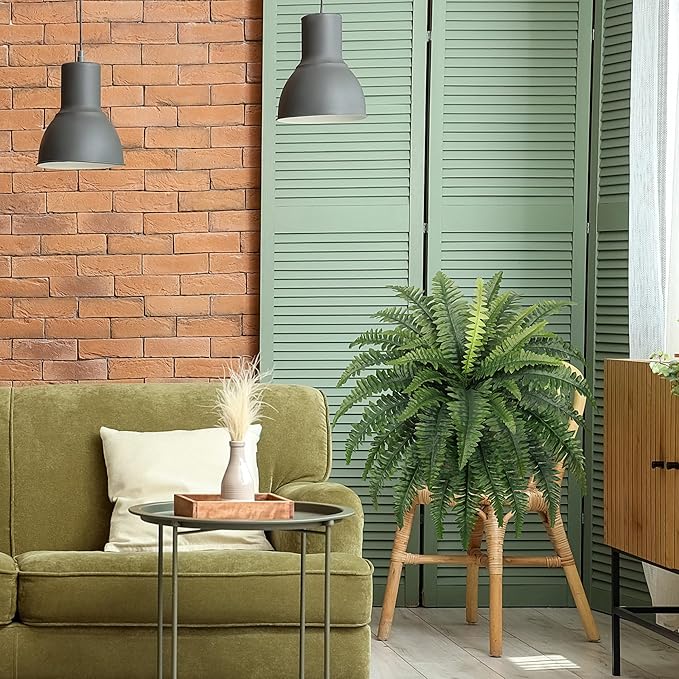 FOREST PRINCE 35" Fake Ferns, 4 Large Artificial Bonston Ferns Bushes Plants with 39 Fronds for Outdoors Garden Patio Porch Entrance Low Maintain Home Decor