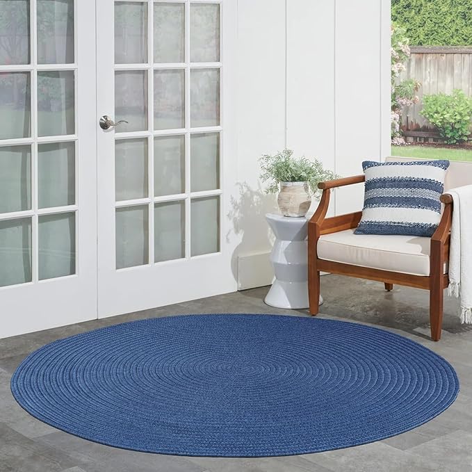 Superior Reversible Braided Indoor/Outdoor Area Rug, 6' round, Denim Blue
