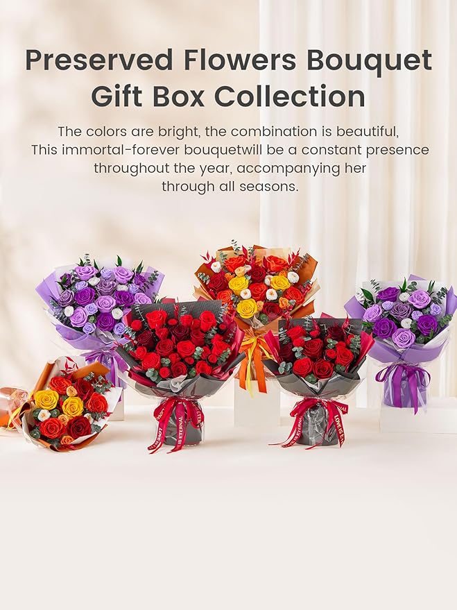 Polylove Flowers for Delivery Prime Forever Flowers Bouquet Preserved Roses Bouquet Flower Gift for Women Wife Mother Day Graduation Birthday (Purple, Big)