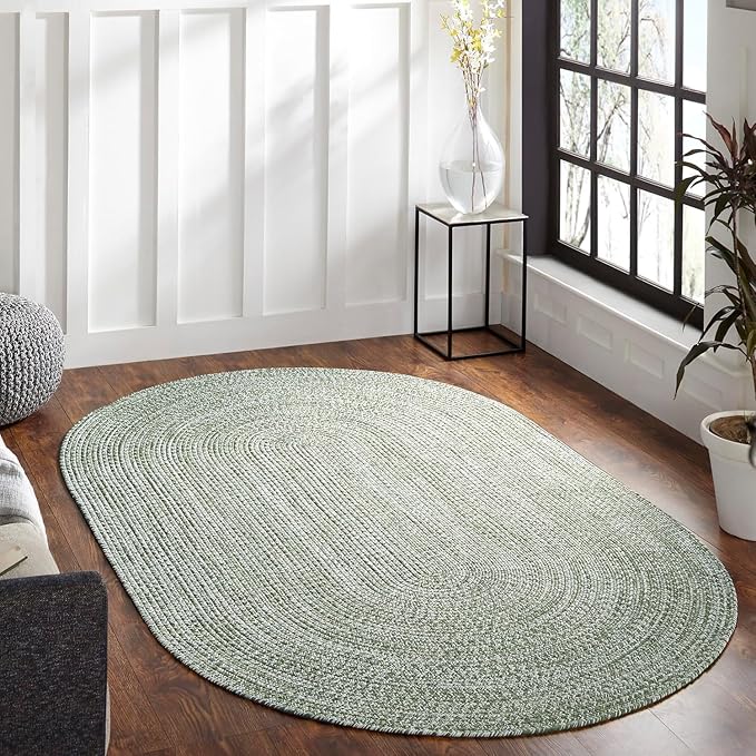 Superior Indoor/Outdoor Area Rug, Dual-Tone Reversible Braided Floor Decor for Patio, Front Porch, Entryway, Living Room, Office, Nursery, Artistic Home, 8' x 10', Green-White