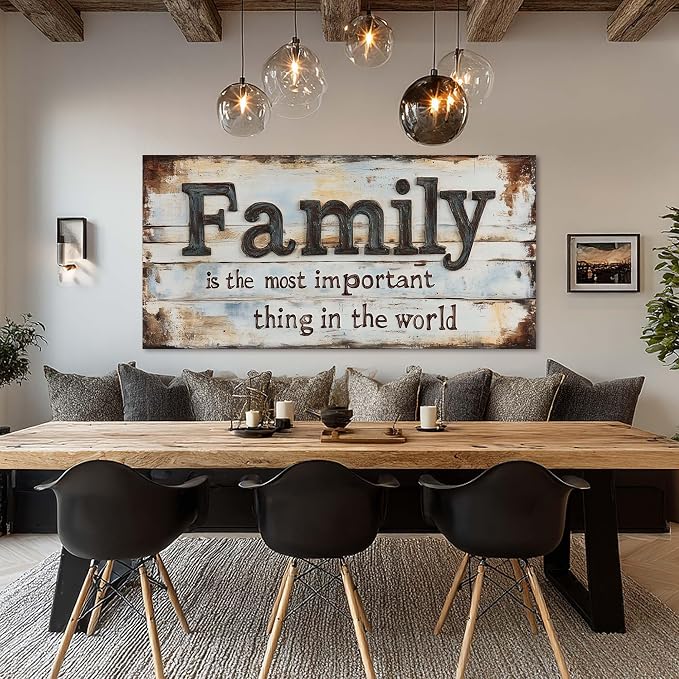 Retro Family Quotes Wall Art for Living Room Canvas Painting Prints Family is the Most Important Thing in the World Rustic Farmhouse Art Deco Modern Artwork Bedroom Kitchen Dining Room Decor Large