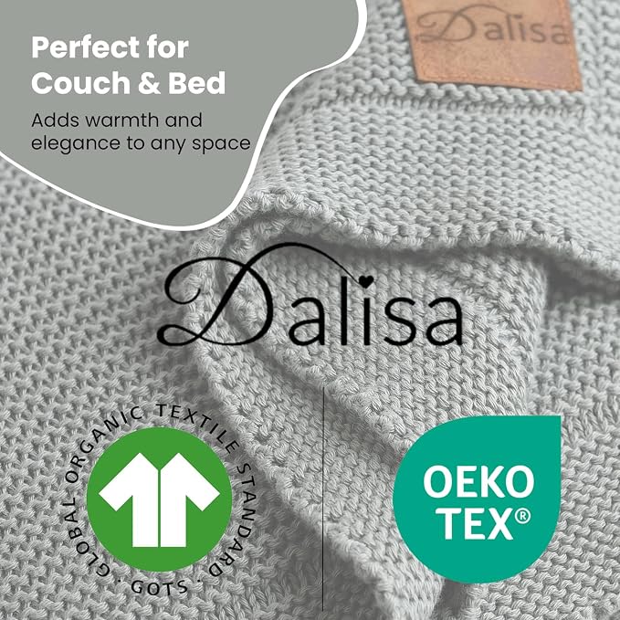 Dalisa 100% Organic Turkish Cotton Throw Blanket - GOTS Certified, Cozy - Perfect for Couch, Bed, and Home Decor - Boho Vintage Knit Alina (Green, 80x90)