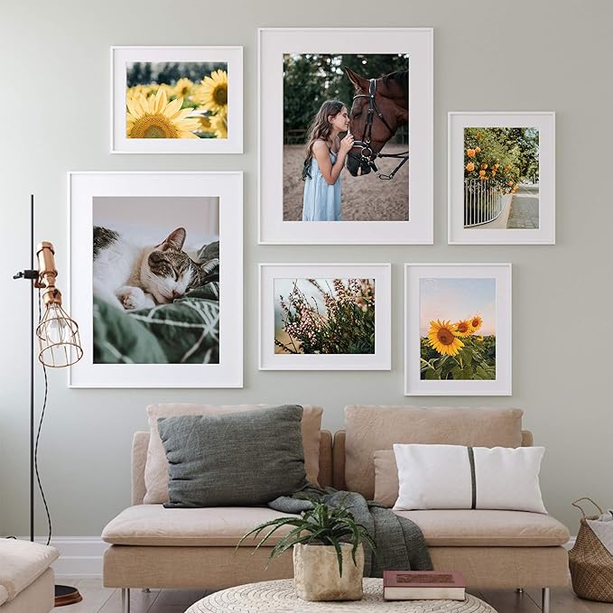 upsimples 9x12 Picture Frame Set of 5, Display Pictures 6x8 with Mat or 9 x 12 Without, Wall Gallery Photo Frames, White