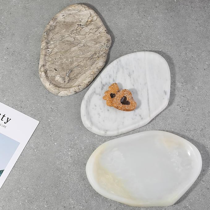 Koville Marble Vanity Tray for Bathroom, Cloud Shape Stone Key Tray | 10" x 7" Marble Storage Trays for Bathroom, Stone Plate Holder for Perfume, Candle and Jewelry (Silver Pearl)
