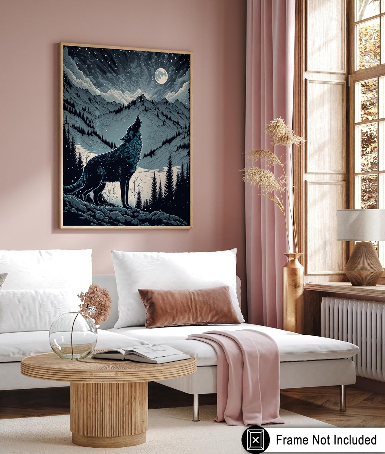 Poster Master Howling Wolf Poster - Moon Print - Mountain Art - Wolf & Moon Art - Gift for Men, Women & Animal Lover - Landscape Decor for Bedroom, Living Room or Kid's Room - 11x14 UNFRAMED Wall Art