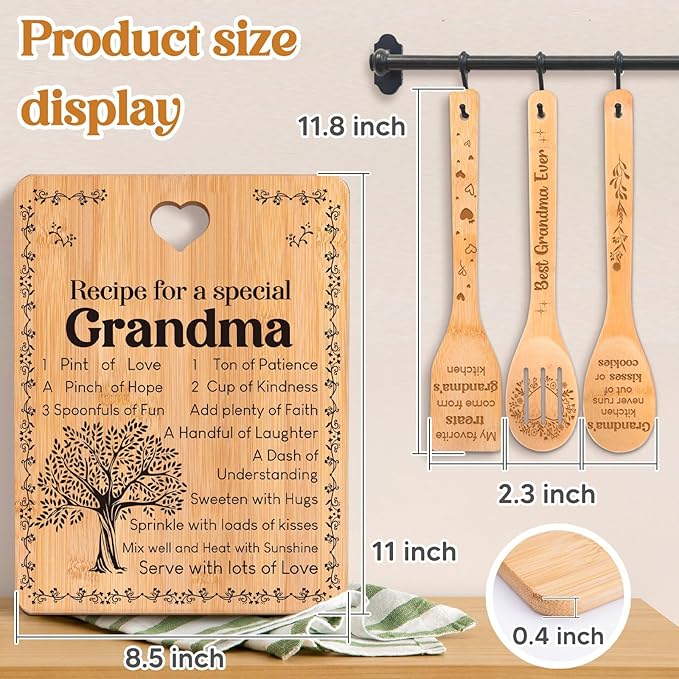 Grandma Gifts, Mothers Day Birthday Gift for Grandmas Nanny from Grandkids, Bamboo Cutting Board, Grandparents Thankgiving Kitchen Presents for Nana Gigi from Grandchildren